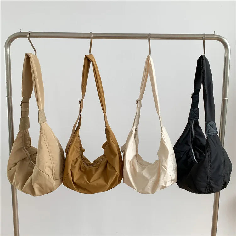 Casual Women Shoulder Bag Nylon Solid Wide Strap Crossbody Bag Light Travel