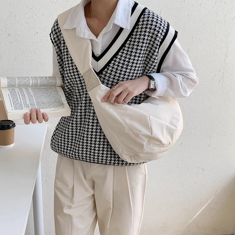 Casual Women Shoulder Bag Nylon Solid Wide Strap Crossbody Bag Light Travel