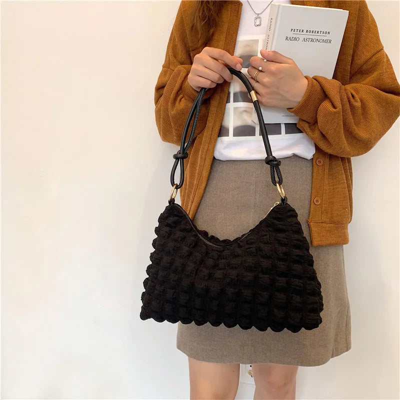 Casual Women Shoulder Bag Winter Shopping Totes Solid Canvas Crossbody Shoulder