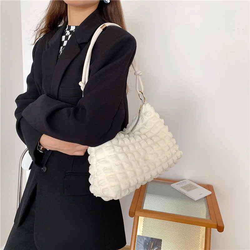 Casual Women Shoulder Bag Winter Shopping Totes Solid Canvas Crossbody Shoulder
