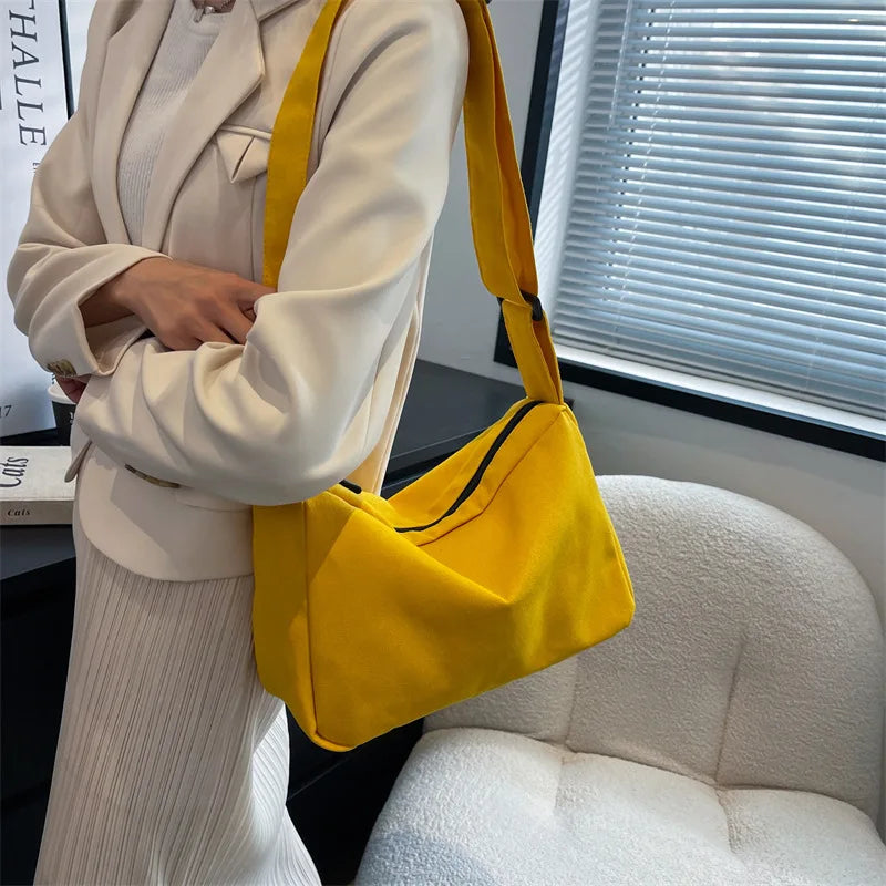 Casual Canvas Shoulder Bag for Women Solid Travel Purse
