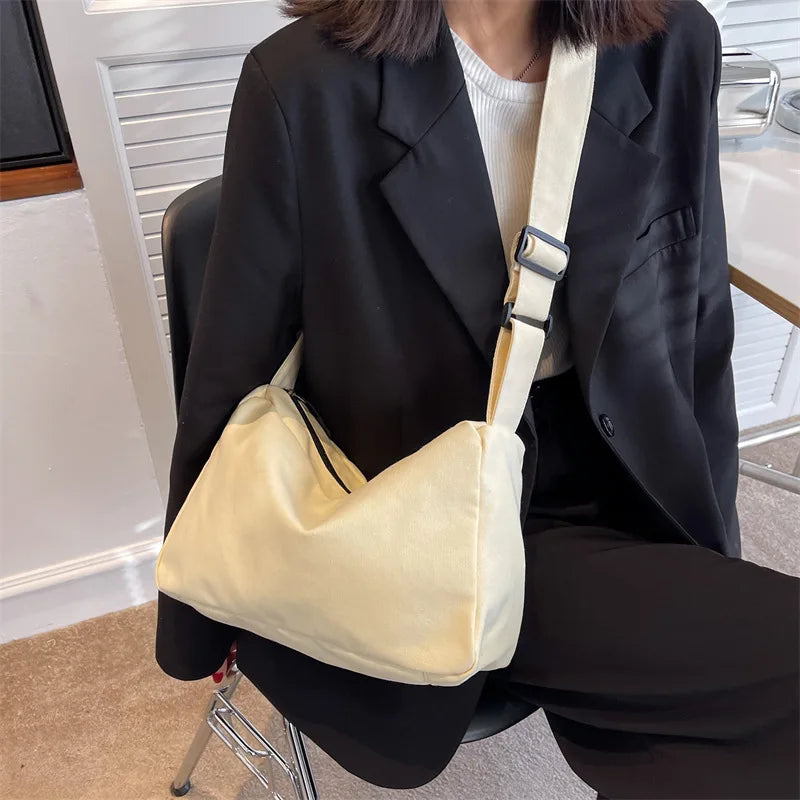 Casual Canvas Shoulder Bag for Women Solid Travel Purse