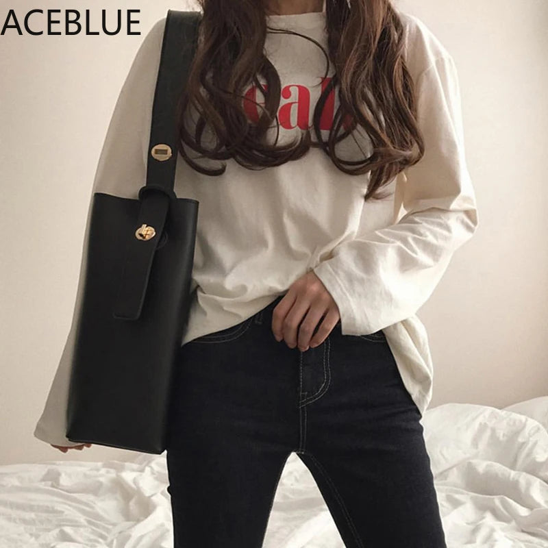 Casual Women Shoulder Bags, PU Leather Bucket Crossbody Bags