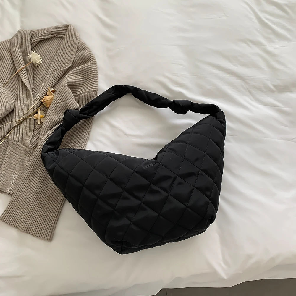 Casual Women's Bags Cotton Padded Nylon Handbags Solid Ladies Shoulder Bags