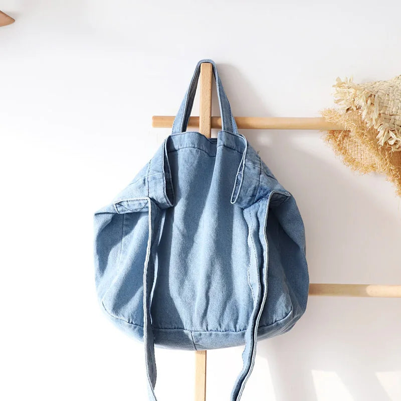 Casual Women's Denim Bag Female Solid High Canvas Shoulder Bag
