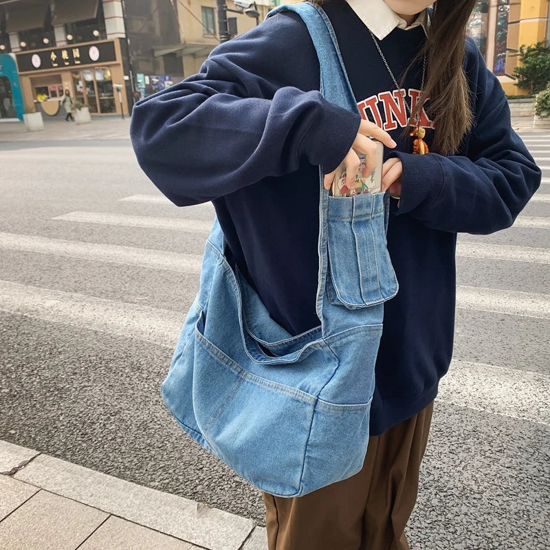 Casual Denim Shoulder Bag for Women Canvas Messenger Bag