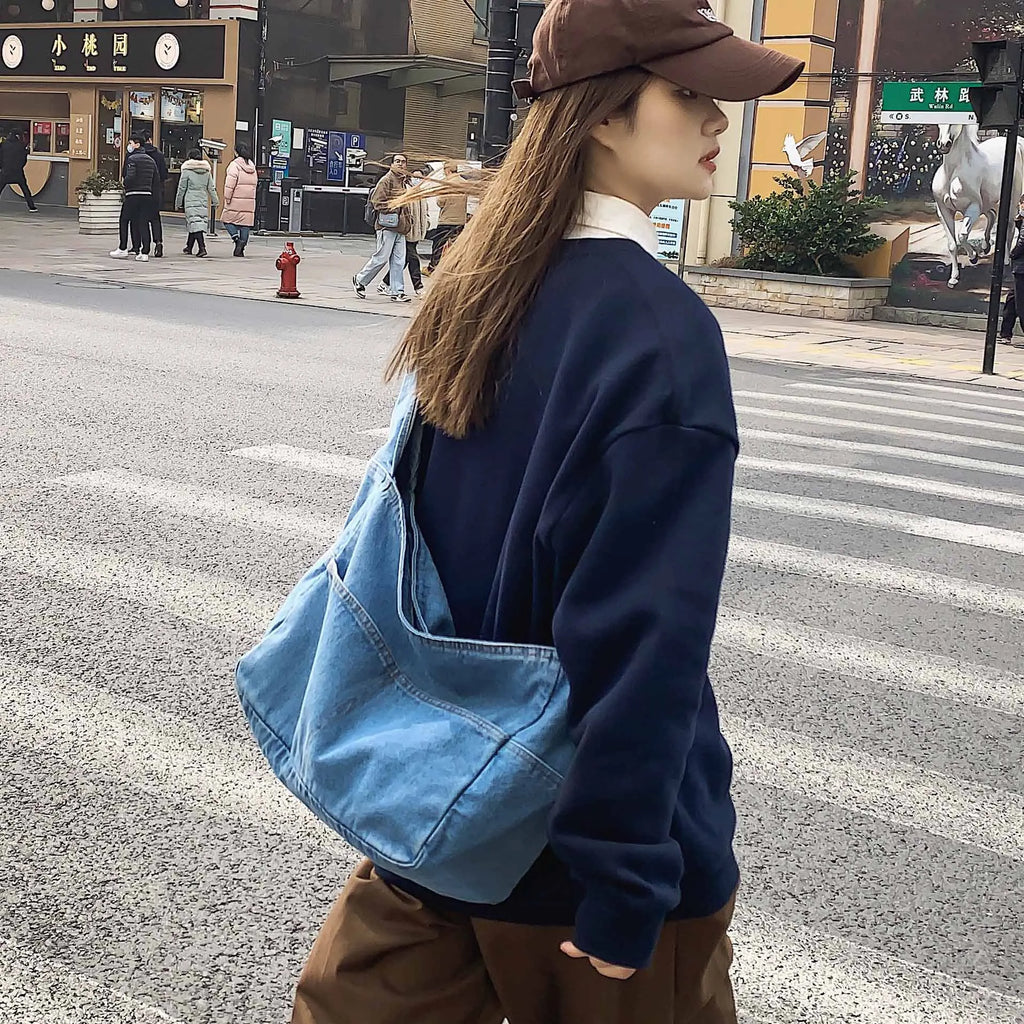 Casual Denim Shoulder Bag for Women Canvas Messenger Bag