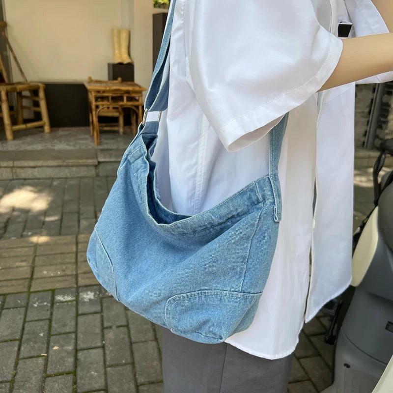 Casual Denim Shoulder Bag for Women Girls