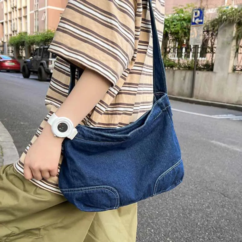 Casual Denim Shoulder Bag for Women Girls