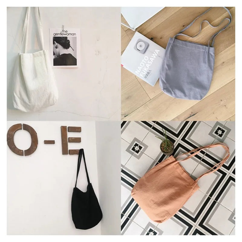 Casual Women Solid Canvas Shopping Tote Shoulder Bag