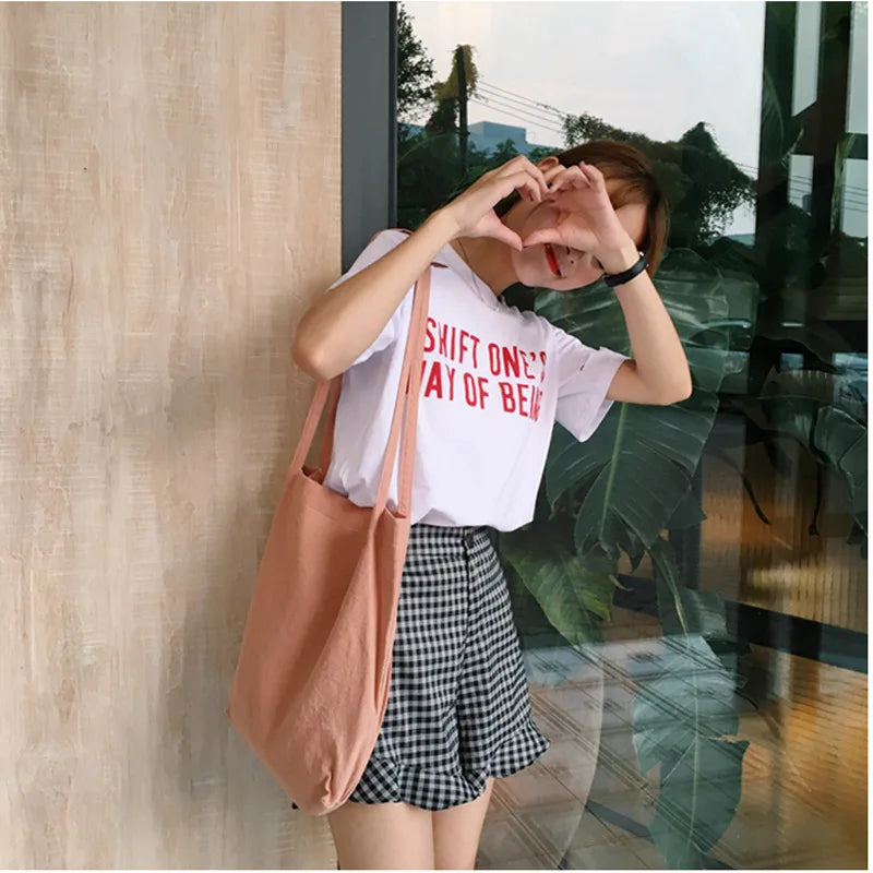 Casual Women Solid Canvas Shopping Tote Shoulder Bag
