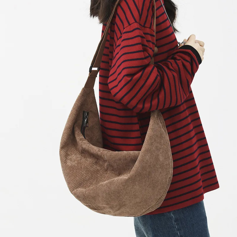 Casual Canvas Shoulder Bag Large Capacity Dumpling Bag