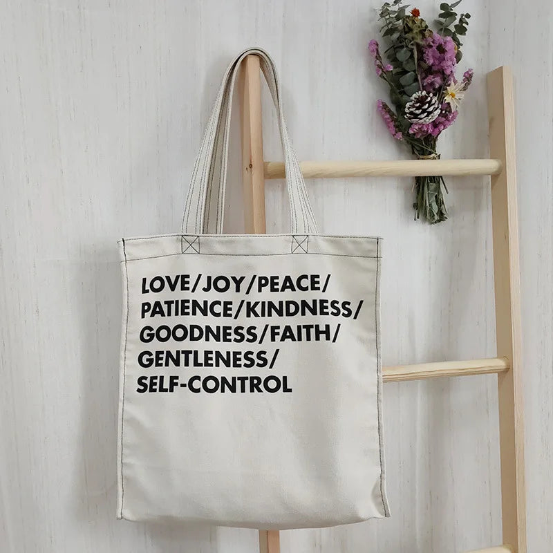 Canvas Shoulder Bag Large Capacity Tote Bag Handbag Letter Printing