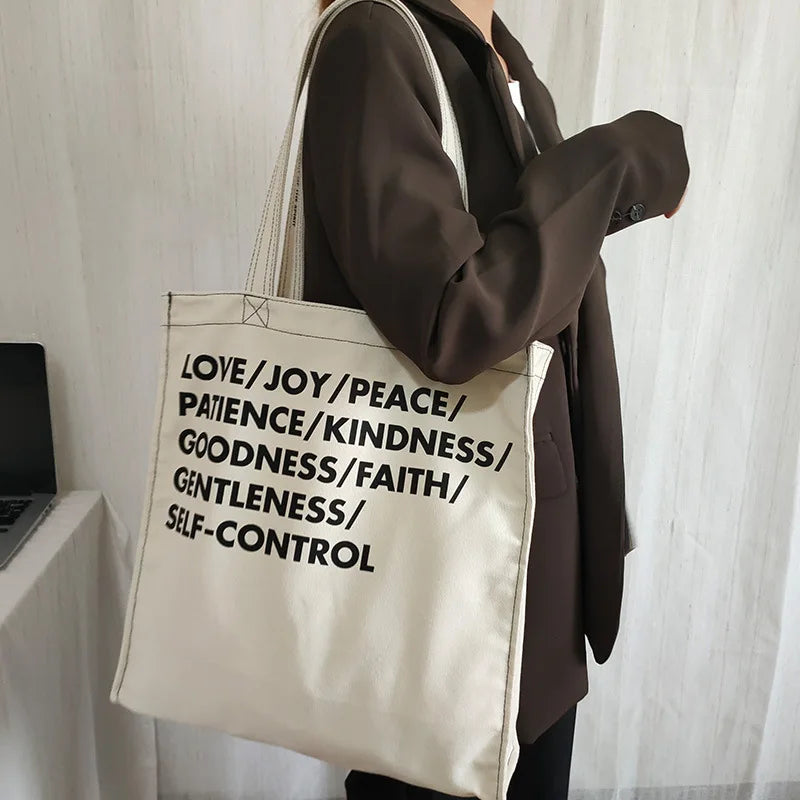 Canvas Shoulder Bag Large Capacity Tote Bag Handbag Letter Printing