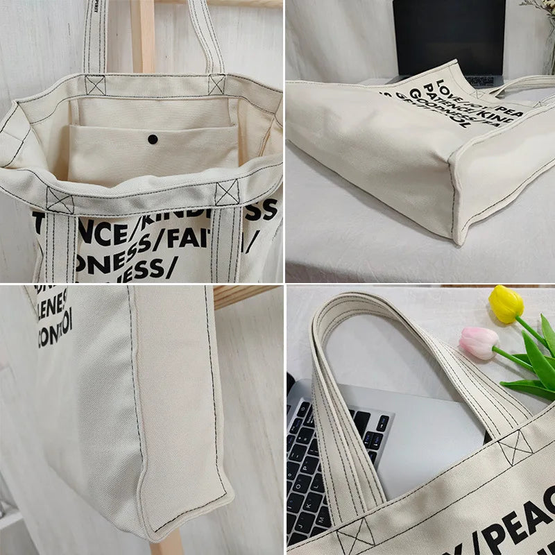 Canvas Shoulder Bag Large Capacity Tote Bag Handbag Letter Printing