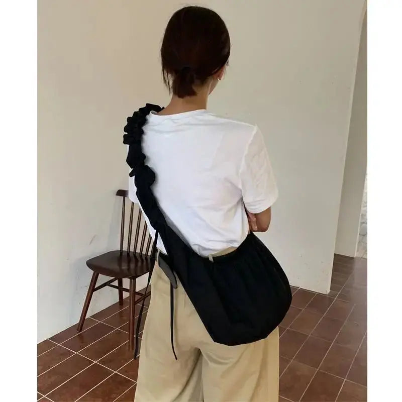 Casual Fold Lace Shopping Bag Drawstring Large Capacity Canvas Women Bags