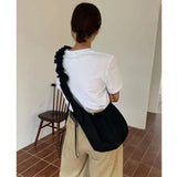Casual Fold Lace Shopping Bag Drawstring Large Capacity Canvas Women Bags