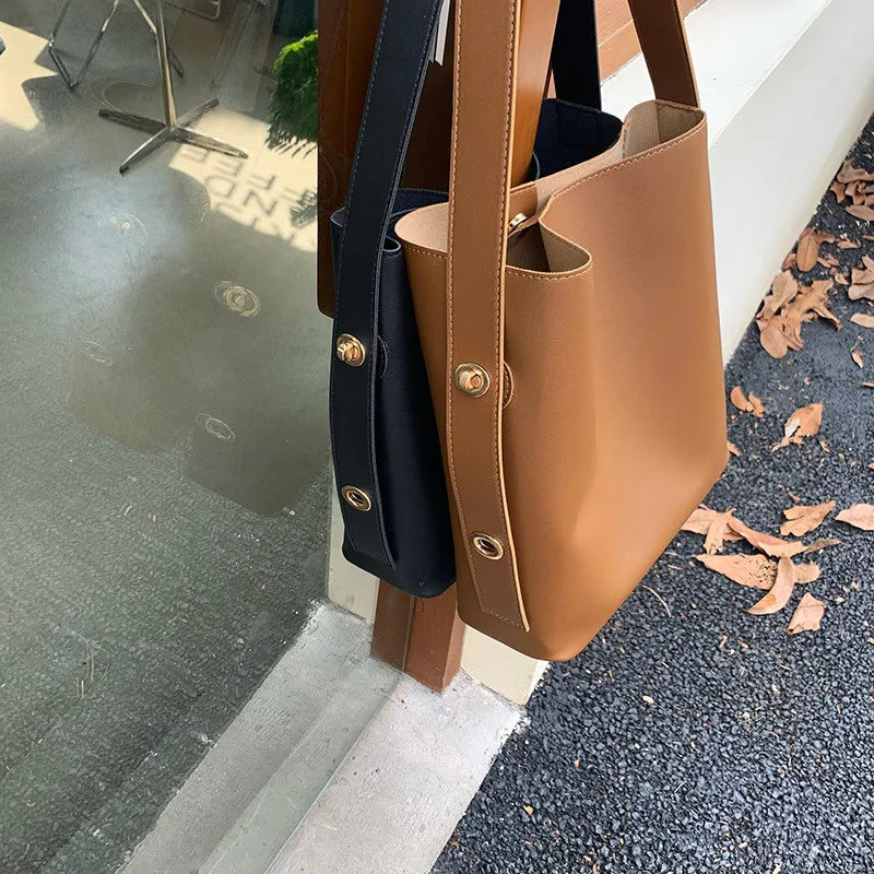 Casual Women Composite Bags Large Capacity Solid Bucket Shoulder Crossbody Bags