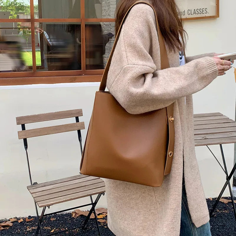 Casual Women Composite Bags Large Capacity Solid Bucket Shoulder Crossbody Bags