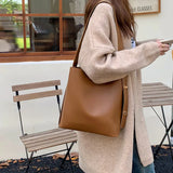 Casual Women Composite Bags Large Capacity Solid Bucket Shoulder Crossbody Bags