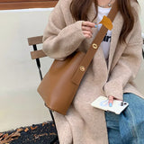 Casual Women Composite Bags Large Capacity Solid Bucket Shoulder Crossbody Bags