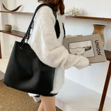 Casual Shoulder Bag Soft Leather Bucket Tote Brown