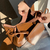 Casual Shoulder Bag Soft Leather Bucket Tote Brown