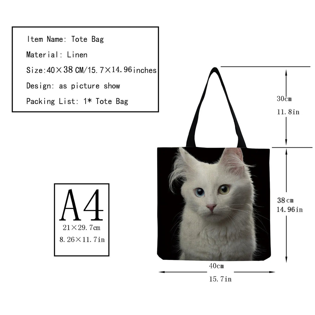 Cat & Dog Eco-Friendly Shopper Bag Travel Animal Women Shoulder Tote Bag
