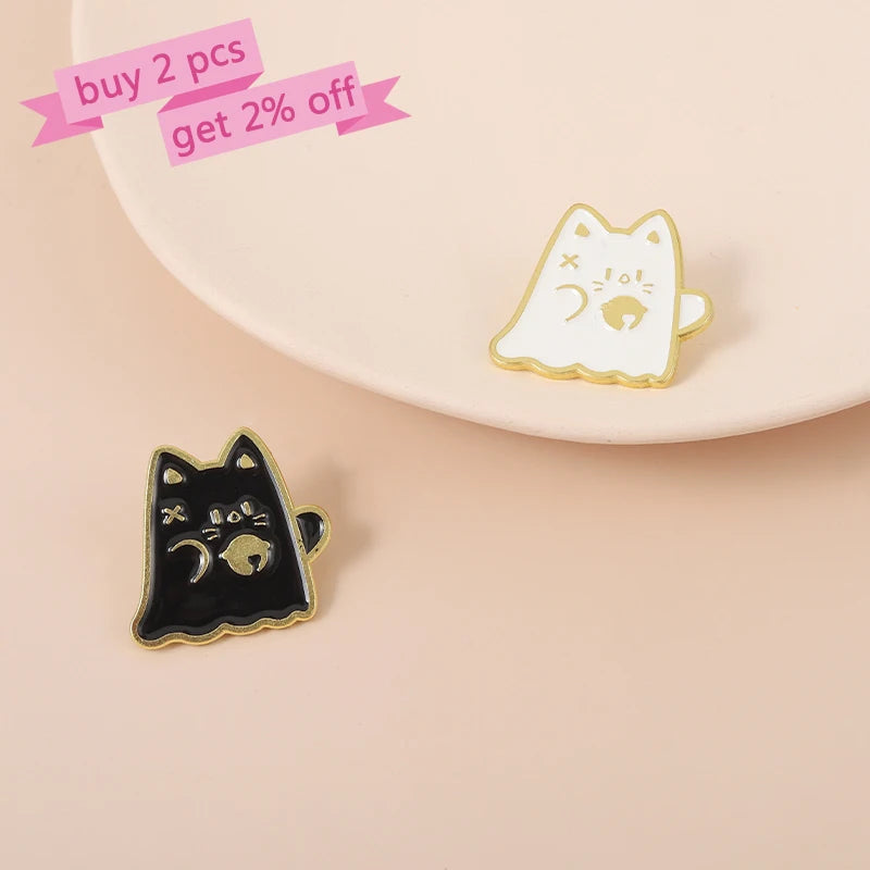 Cat Boo Enamel Pins Halloween Ghost Gothic Brooches Lapel Badges for Bag Clothes