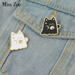 Cat Boo Enamel Pins Halloween Ghost Gothic Brooches Lapel Badges for Bag Clothes