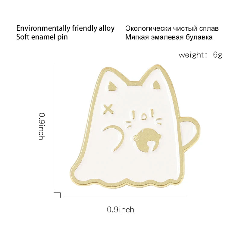 Cat Boo Enamel Pins Halloween Ghost Gothic Brooches Lapel Badges for Bag Clothes