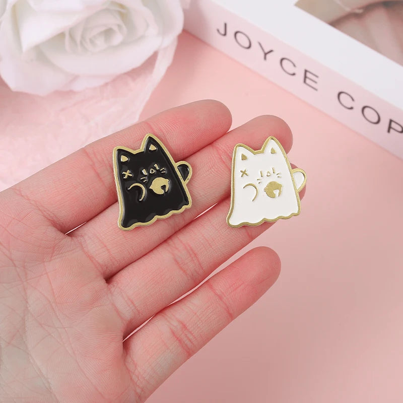 Cat Boo Enamel Pins Halloween Ghost Gothic Brooches Lapel Badges for Bag Clothes