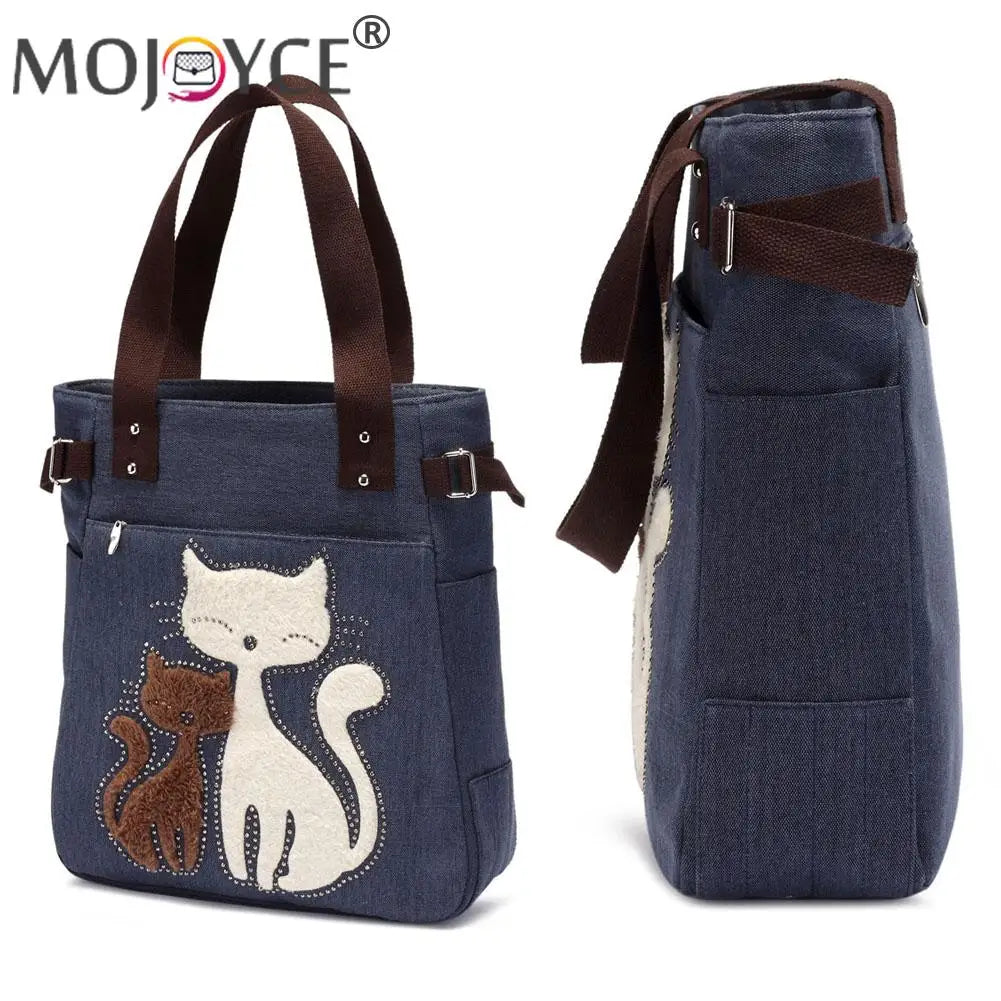 Cat Cartoon Canvas Girl Bag Animal Print Ladies Handbags Tote Bag Shopping
