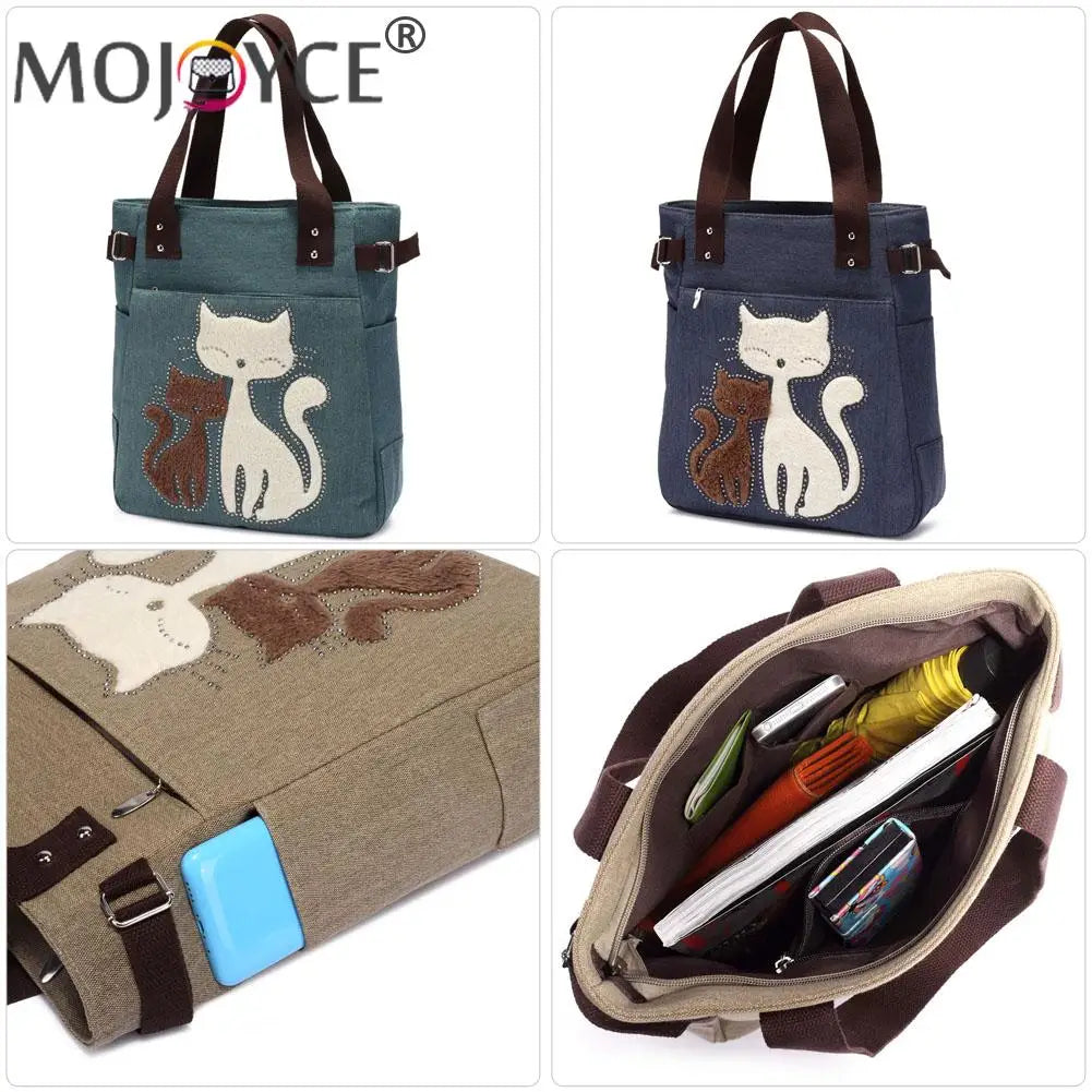 Cat Cartoon Canvas Girl Bag Animal Print Ladies Handbags Tote Bag Shopping