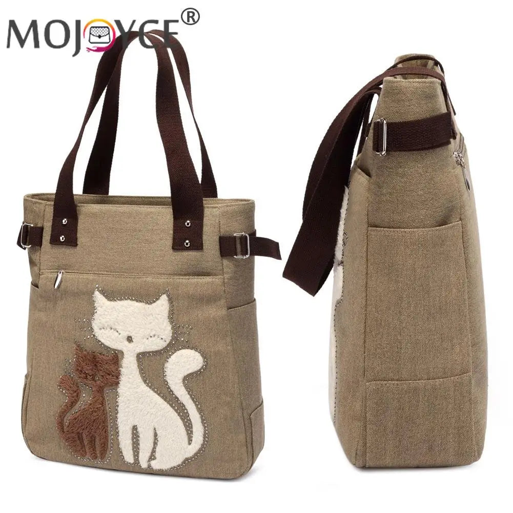 Cat Cartoon Canvas Girl Bag Animal Print Ladies Handbags Tote Bag Shopping