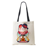 Cat Cartoon Shoulder Bag Japanese Shopping Reusable Canvas Tote Bag Women