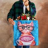 Cat Print Canvas Shoulder Bag Women Shopping Reusable Handbag Large Capacity