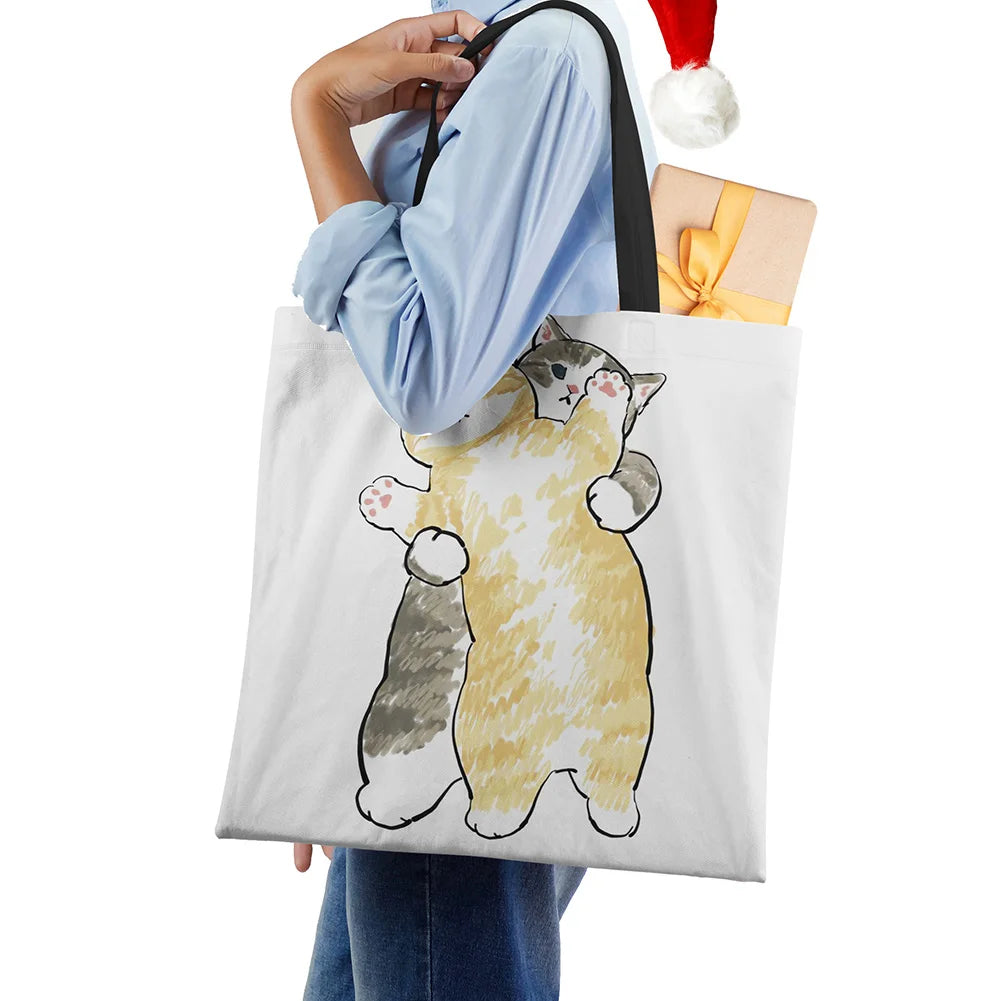 Cat Print Handbag Women Casual Folding Shopping Shoulder Bag