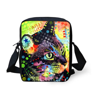 Cat Dog Watercolor Style Pattern Teenager Kids Messenger Bag