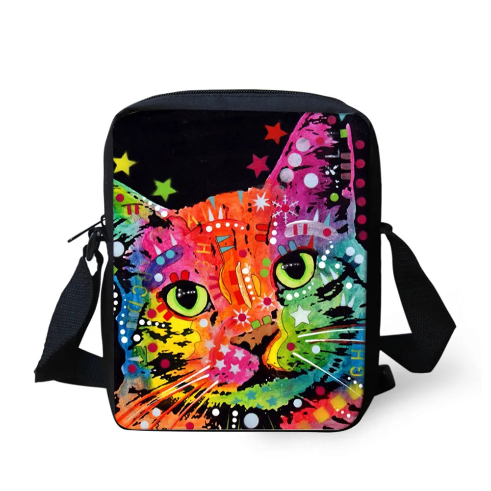Cat Dog Watercolor Style Pattern Teenager Kids Messenger Bag