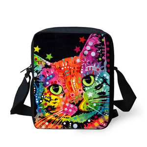 Cat Dog Watercolor Style Pattern Teenager Kids Messenger Bag