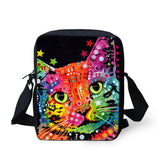 Cat Dog Watercolor Style Pattern Teenager Kids Messenger Bag