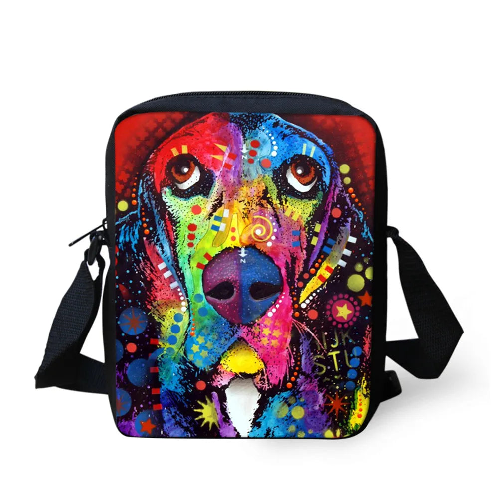 Cat Dog Watercolor Style Pattern Teenager Kids Messenger Bag