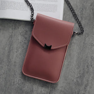 Cat Ear Touch Screen Cell Phone Purse Leather Shoulder Bag