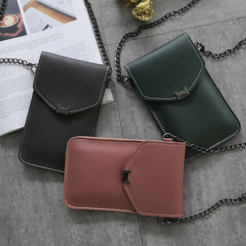 Cat Ear Touch Screen Cell Phone Purse Leather Shoulder Bag