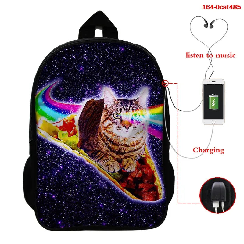 Cat Print 3D School Backpack for Girls Boys Children Book Bag