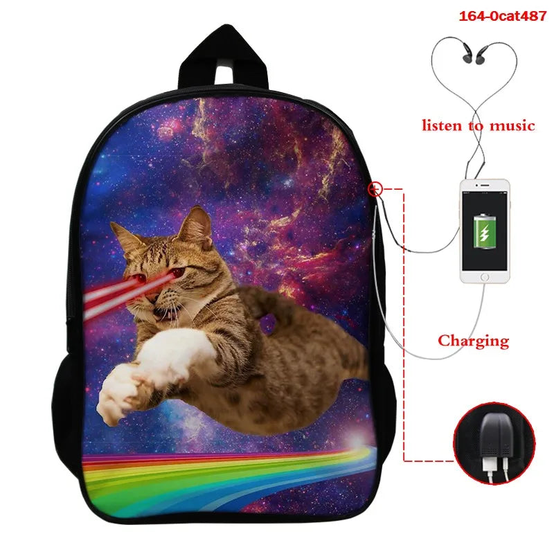 Cat Print 3D School Backpack for Girls Boys Children Book Bag