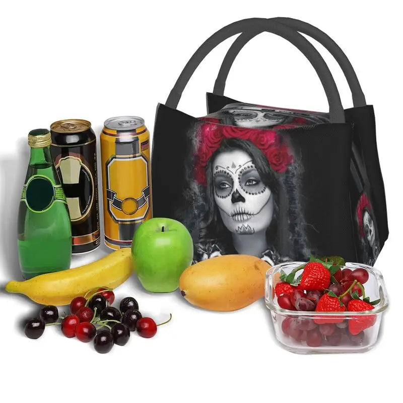 Catrina Calavera Roses Insulated Lunch Bag Waterproof Thermal Cooler