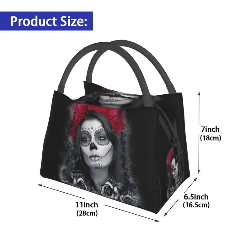 Catrina Calavera Roses Insulated Lunch Bag Waterproof Thermal Cooler