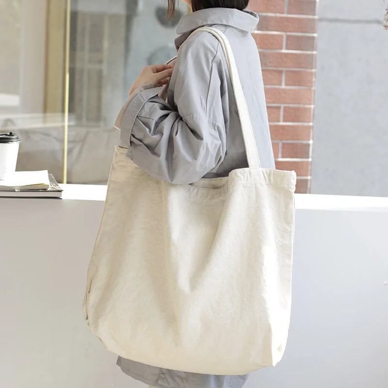 Causal Women Canvas Bag Solid Shoulder Bag Large Capacity Ladies Shopping Tote B